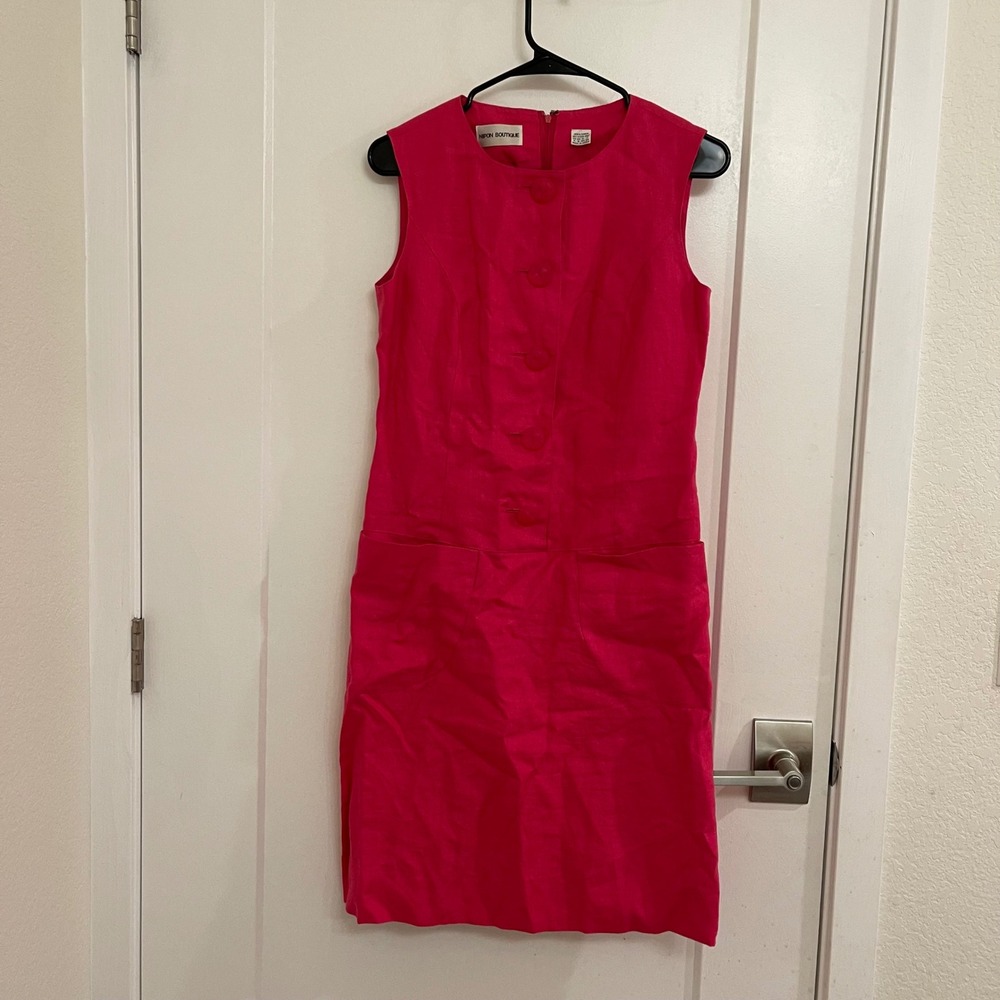 Vintage Albert Nipon Boutique Linen‎ Pink Midi Dress Chic Old Money Preppy